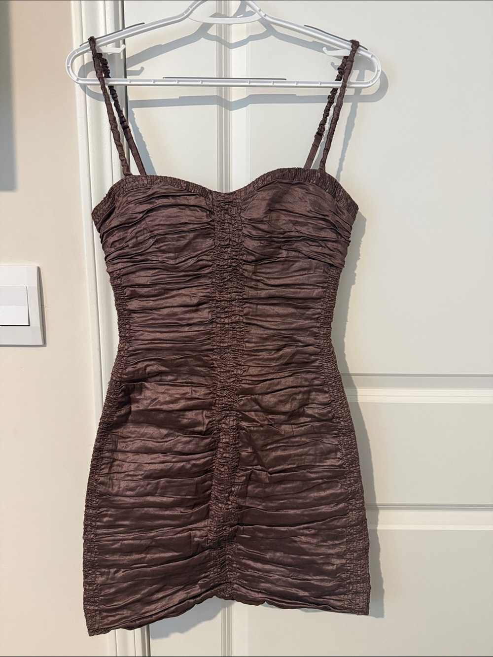 BCBGMaxAzria Ruched Mini Dress in Brown